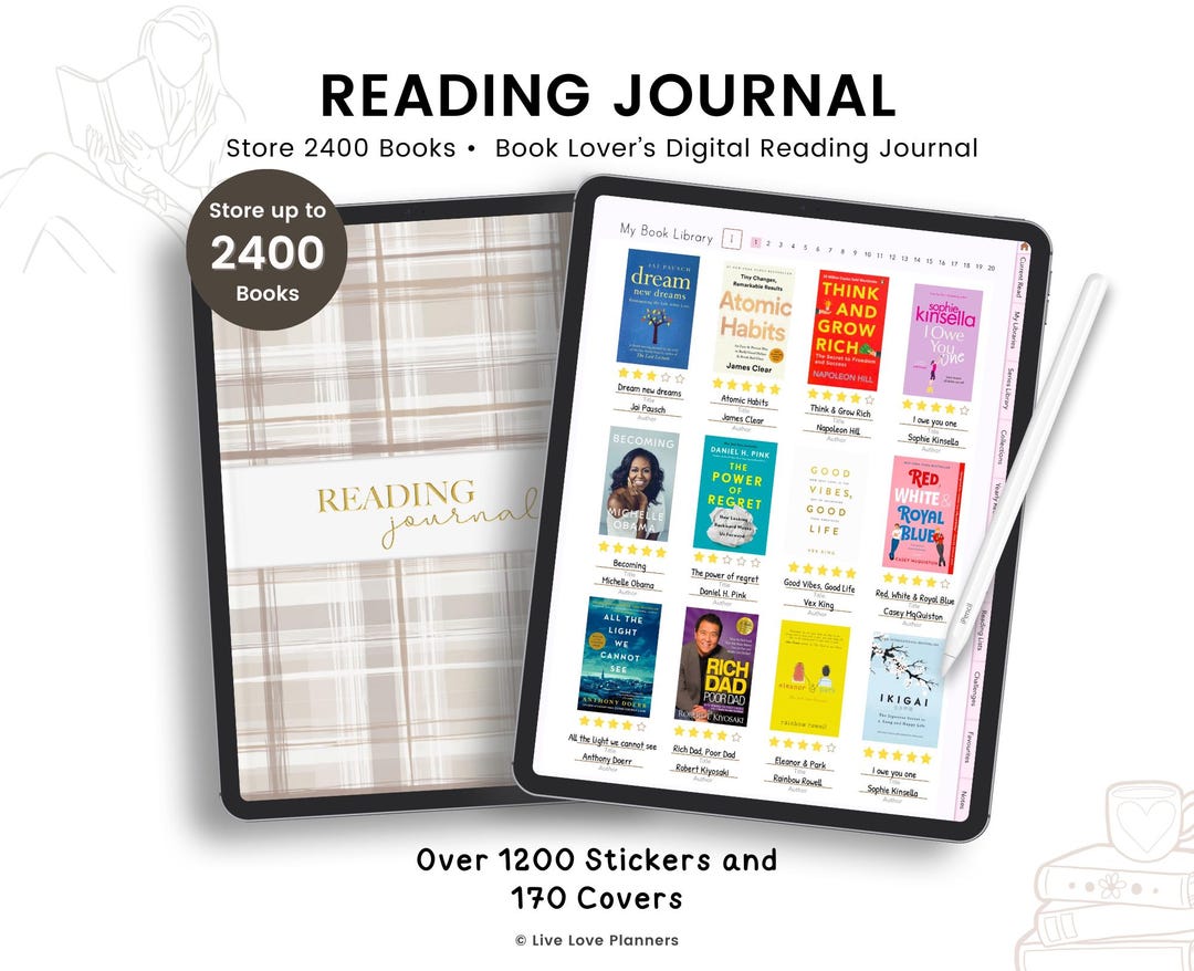 Digital Reading Journal for Goodnotes: Book Tracker With Stickers (PDF ...