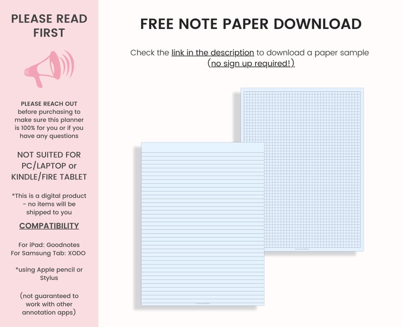 Digital Note Paper Digital Notes Note Paper Lined Grid Etsy