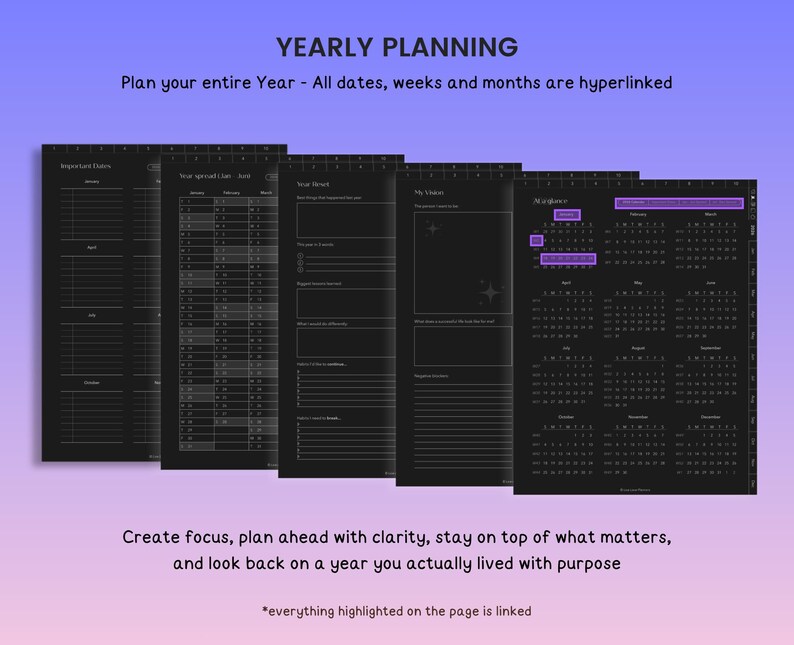 2026 Digital Planner, 2026 Journal, Dark Mode Digital Planner for 2026, 2026 Diary dark Screen, Portrait Planner, Goodnotes, iPad and Tablet image 4