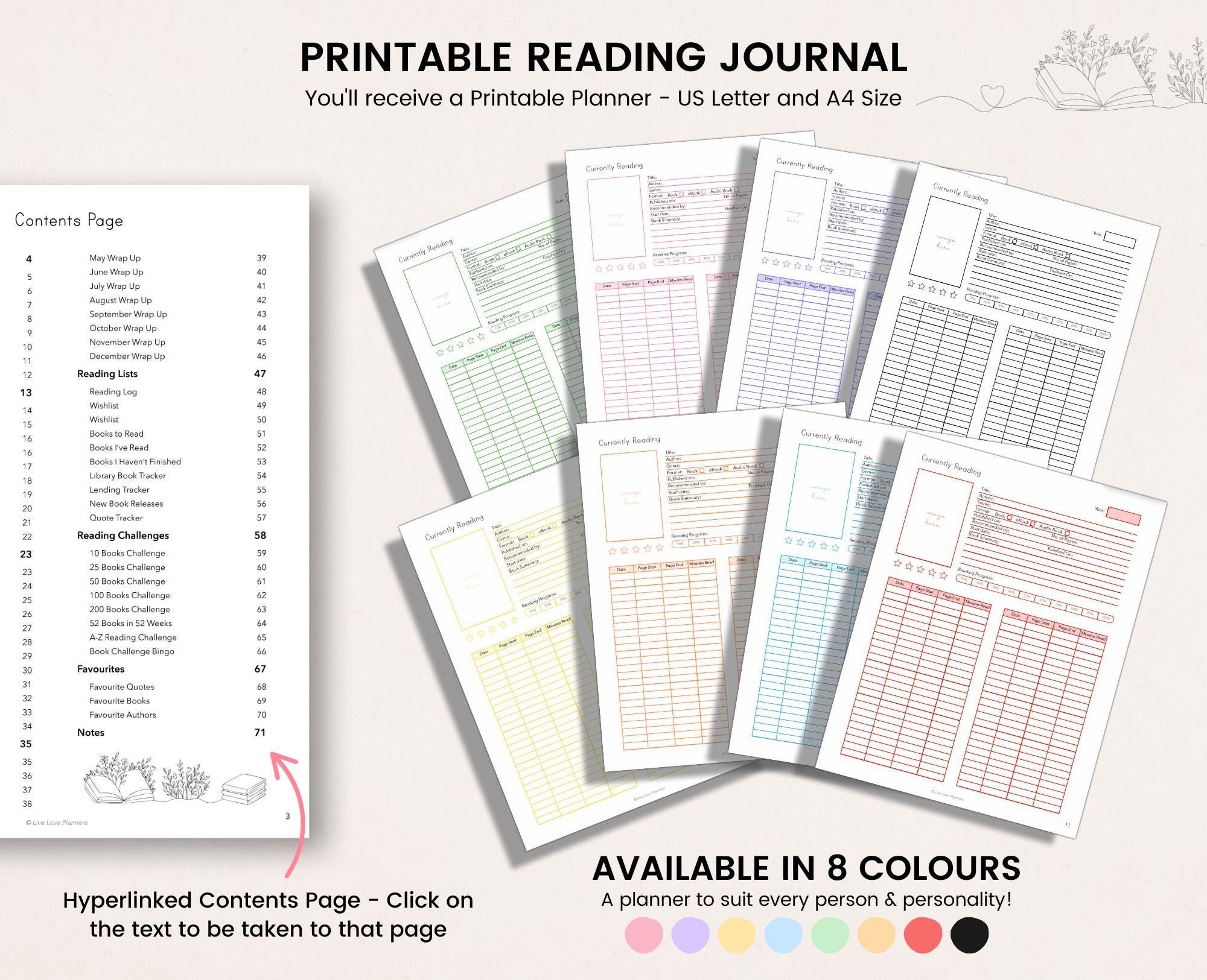 Printable Reading Journal: Fillable Book Tracker (digital Download) - Etsy