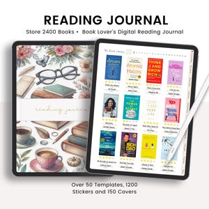 Digital Reading Journal for Goodnotes: Book Tracker with Stickers (PDF Download