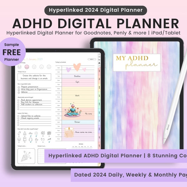 ADHD Digital Planner, ADHD Planner, 2024 ADHD Digital Planner for adults, Digital Planner Adhd, Adhd Journal, Digital Adhd Planner