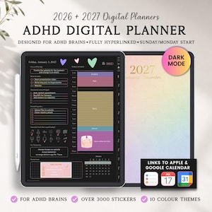 ADHD Planner 2026, 2027 Digital Planner, 2026 2027 ADHD Digital Planner, Daily Planner, Weekly Monthly Life Planner Goodnotes iPad Android
