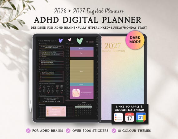 ADHD Planner 2026, 2027 Digital Planner, 2026 2027 ADHD Digital Planner, Daily Planner, Weekly Monthly Life Planner Goodnotes iPad Android