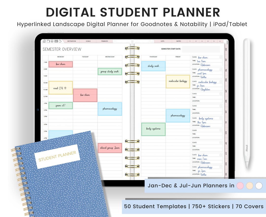 Student Planner Academic Planner for Students Undated Digital Student