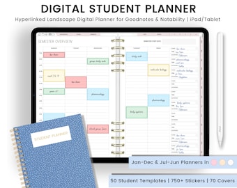 Student Planner, Academic Digital Organizer, Undated School Planner For Goodnotes iPad and Android