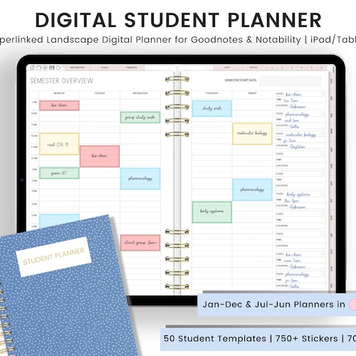 Student Digital Planner for Ipad Tablet Goodnotes Notability Etsy