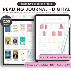 Lesejournal, Portrait-Lesejournal, Digitales Lesetagebuch, Buch-Tracker, Lese-Tracker, Buchlesejournal, Log für Goodnotes Bild 1