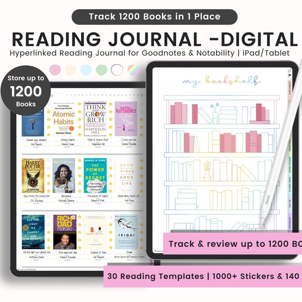 Lesejournal, Portrait-Lesejournal, Digitales Lesetagebuch, Buch-Tracker, Lese-Tracker, Buchlesejournal, Log für Goodnotes