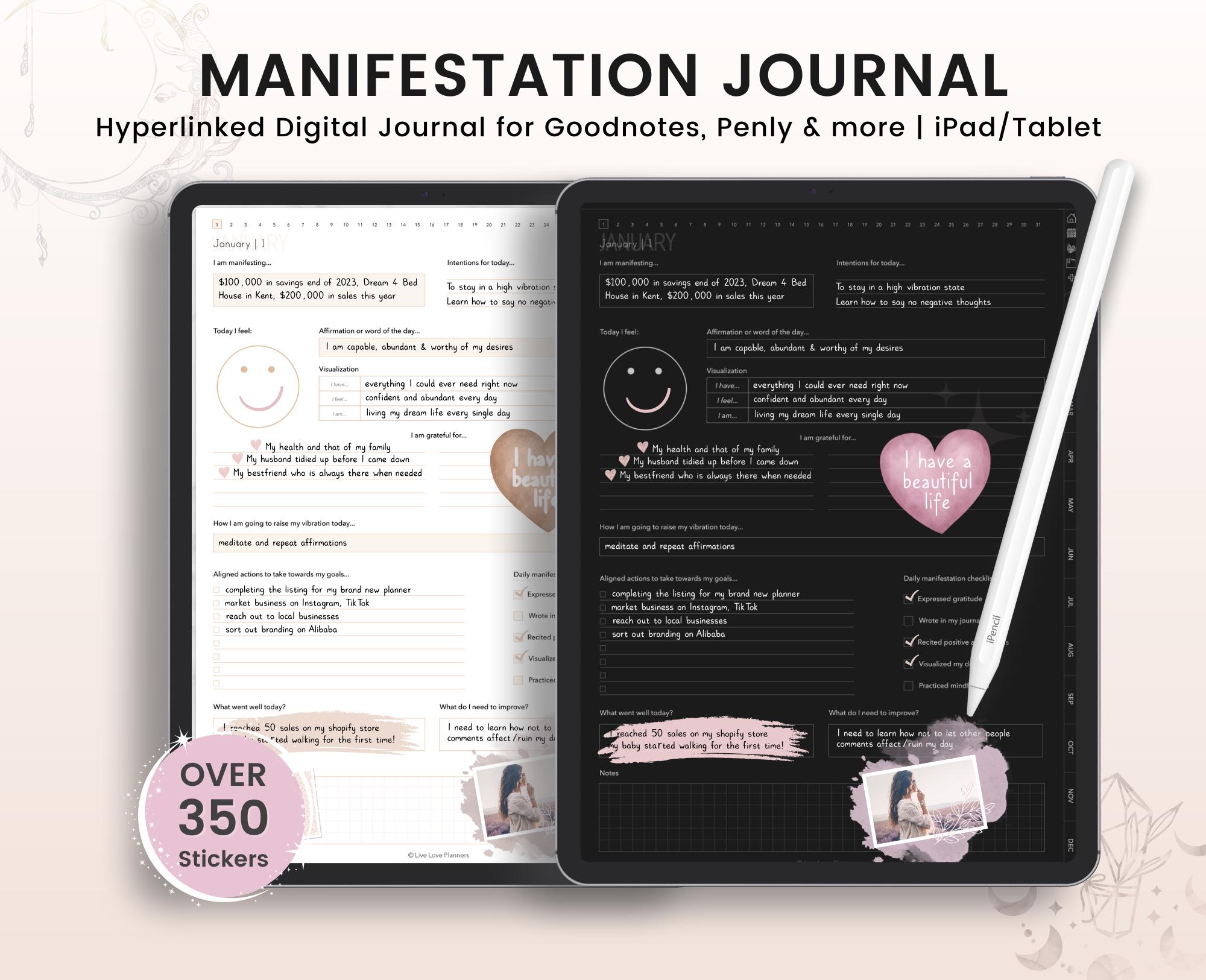 Manifestation Journal, Digital Manifestation Journal, Law of Attraction Journal, Gratitude, Shadow Work, Vision Board, Mindfulness journal