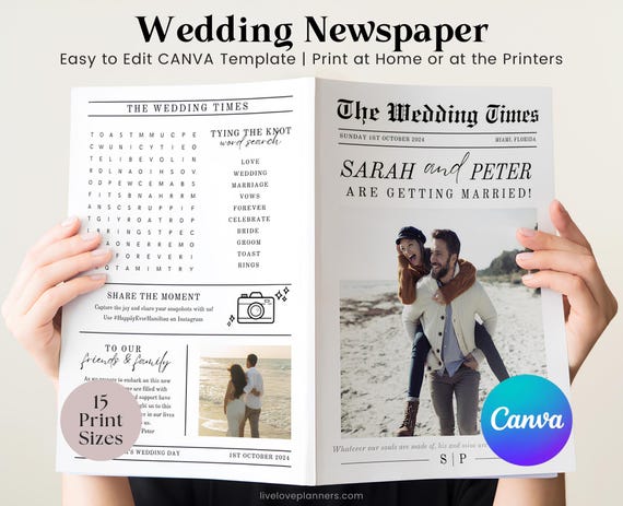 Wedding Newspaper Template: Editable Program & Itinerary (Digital)