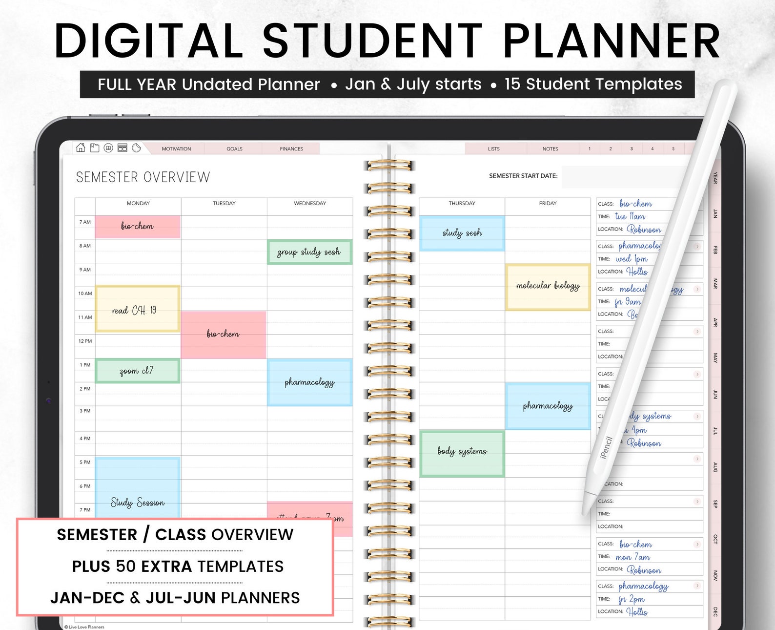 Student Planner Academic Planner for Students Undated Etsy UK