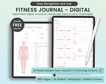 Fitness Journal, Fitness Planer, Abnehmen Journal, Workout Planner, Gesundheit & Fitness Ziele, Mahlzeitenplaner