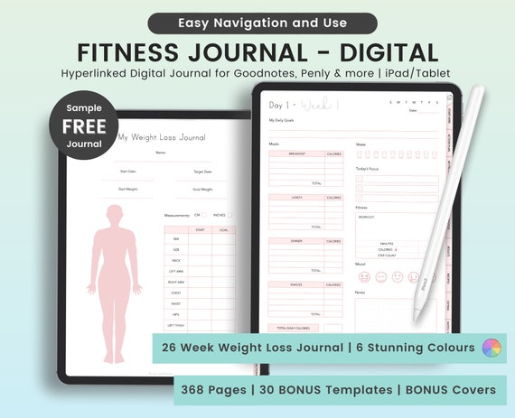 Digital Fitness Journal: Weight Loss & Meal Planner (iPad/Tablet)
