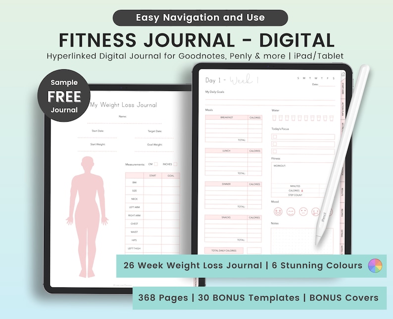 Fitness Journal, Fitness Planner, Weight Loss Journal, Workout Planner, Health & Fitness Goals, Meal Planner