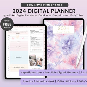 2024 Digital Planner, 2024 Digital Planner for Goodnotes, Portrait Planner, 2024 Planner, Hyperlinked 2024 Digital Planner