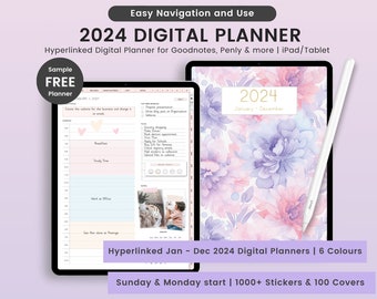 2024 Digital Planner, 2024 Digital Planner for Goodnotes, Portrait Planner, 2024 Planner, Hyperlinked 2024 Digital Planner