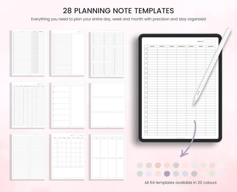 Digital Note Paper, Digital Notes, Note Paper, Lined, Grid, Dotted, Blank, Cornell and Schedule Note Templates For iPad ONLY image 8