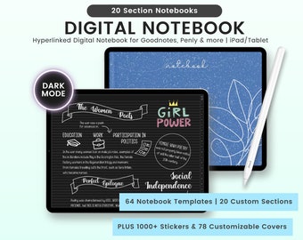 Dark Mode Landscape Digital Notebook, Dark Mode Landscape Digital Journal, Lined, Grid, Dotted, Cornell, Dark Mode Notes | For iPad & Tablet