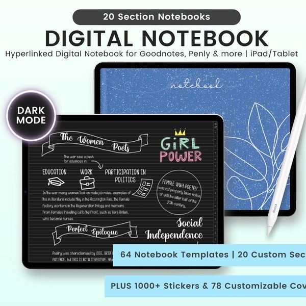 Dark Mode Landscape Digital Notebook, Dark Mode Landscape Digital Journal, Lined, Grid, Dotted, Cornell, Dark Mode Notes | For iPad & Tablet