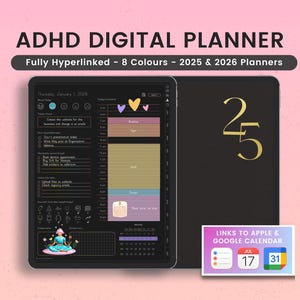 Planer ADHD, Planer AdHD w trybie ciemnym, Planer ADHD 2025 dla dorosłych, Planer ADHD 2026, Dziennik ADHD, Cyfrowy planer ADHD, Planer 2025