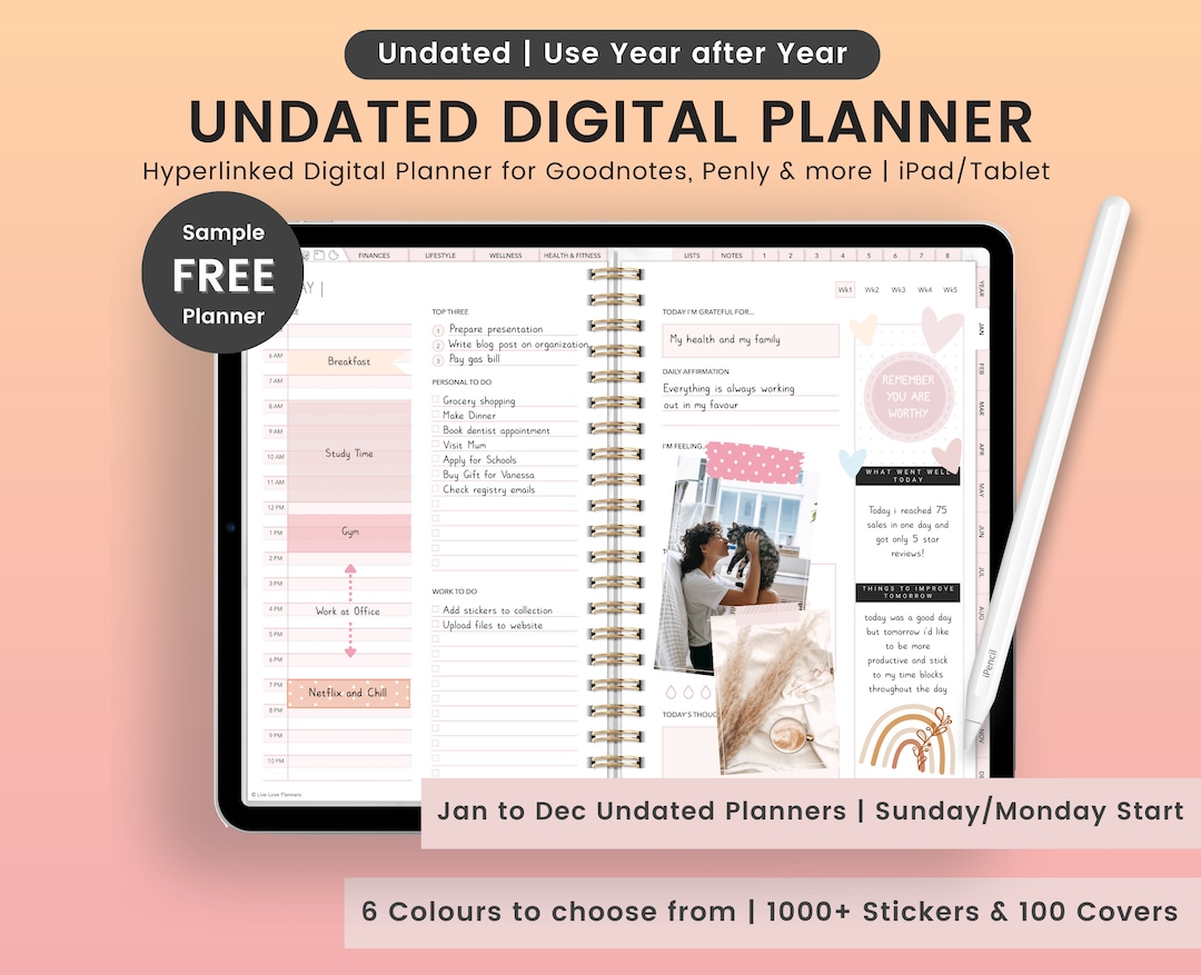 Undated Digital Planner Goodnotes, Undated Landscape Digital Planner ...