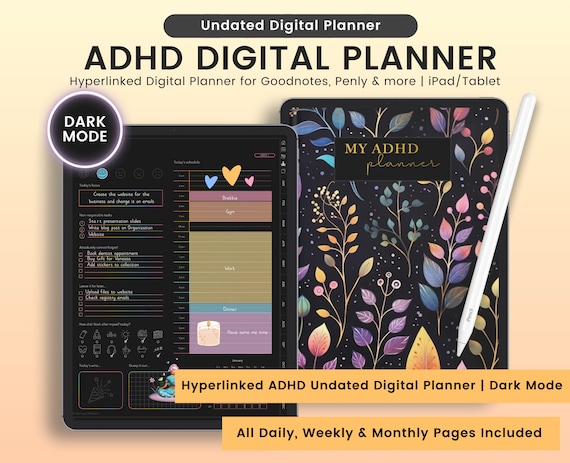Undated ADHD Digital Planner for Goodnotes: Daily, Weekly, Monthly (Digital Download)