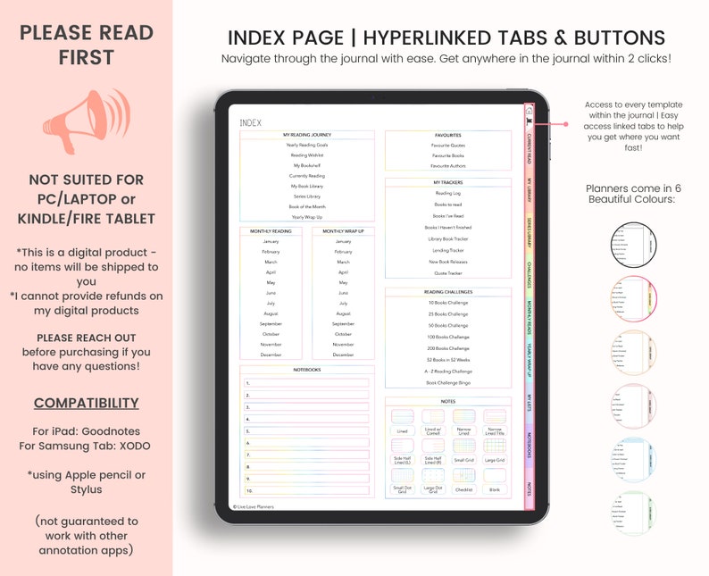 Reading Journal, Portrait Reading Journal, Digital Reading Journal, Book Tracker, Reading Tracker, Book Reading Journal, Log for Goodnotes