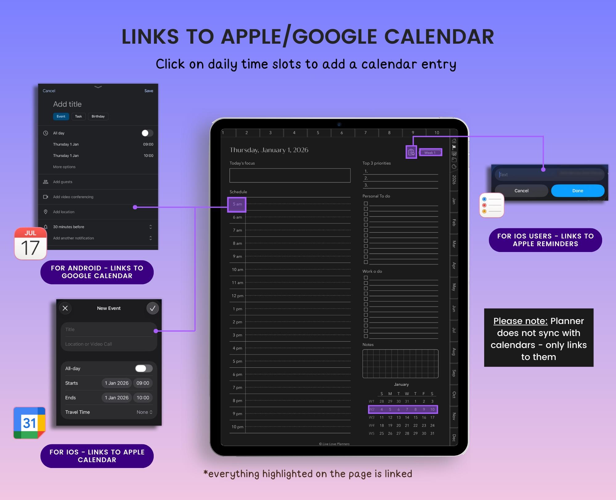 2026 Digital Planner, 2026 Journal, Dark Mode Digital Planner for 2026 ...
