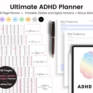 印刷可能なADHDプランナー：日々の生産性、目標、健康（デジタルダウンロード）