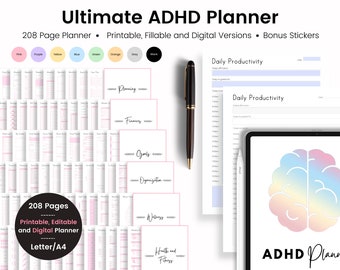 Printable ADHD Planner: Daily Productivity, Goals, Wellness (Digital Download)