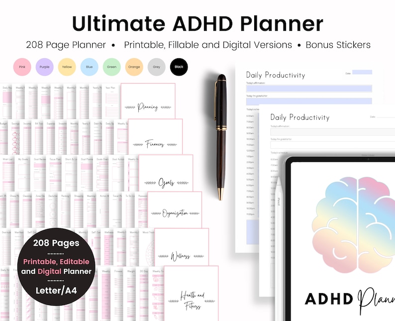 Printable ADHD planner, ADHD Planner for adults, Life Planner for ADHD, Adhd Journal, Editable Adhd Planner, Printable Life Planner 