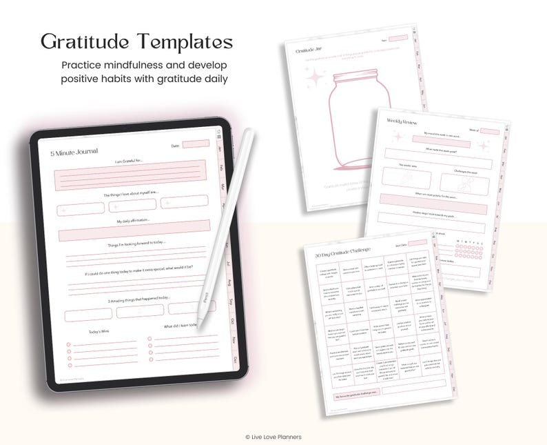 Gratitude Journal, Daily Affirmation Prompts, Mindfulness Journal, Self Care Mental Health Tracker For Goodnotes iPad and Android PDF image 5