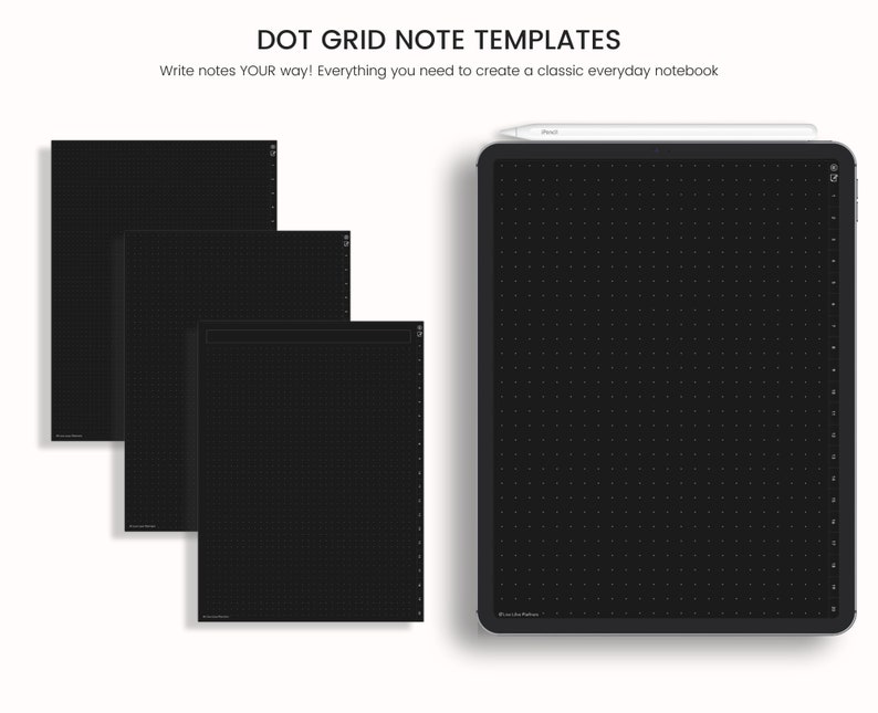 Dark Mode Digital Notebook, Dark Mode Digital Journal, Lined, Grid, Dotted, Blank, Cornell, Dark Mode Note Templates For iPad & Tablet image 6