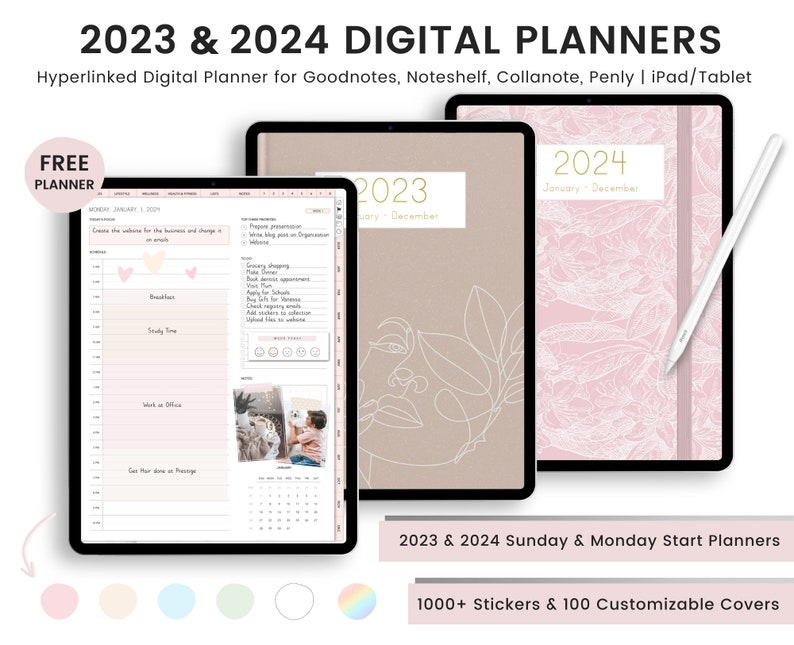 2023 Digital Planner Goodnotes 2023 2024 Portrait Digital Etsy UK