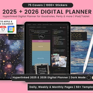 2025 Dark Mode Digital Planners, 2026 Planner, 2025 2026 Digital Planner, Dark Mode Planner, Digital Planner, Digital Portrait Planner