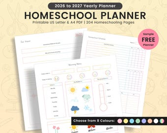 Printable Homeschool Planner 2026-2027: US Letter & A4 (Digital Download)