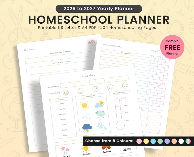 Printable Homeschool Planner 2026-2027: US Letter & A4 (Digital Download) image 1