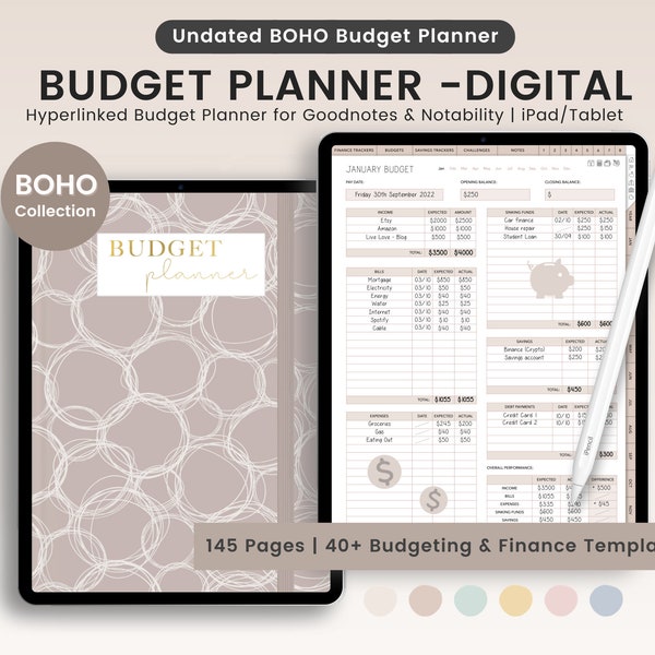 Digital Budget Planner, Finance Tracker, Finance Planner, Digital Budget, Boho Budget Planner, Portrait Budget Planner, GoodNotes Planner