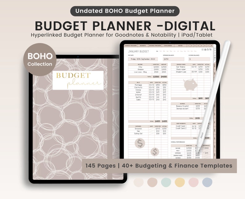 Digital Budget Planner, Finance Tracker, Finance Planner, Digital Budget, Boho Budget Planner, Portrait Budget Planner, GoodNotes Planner