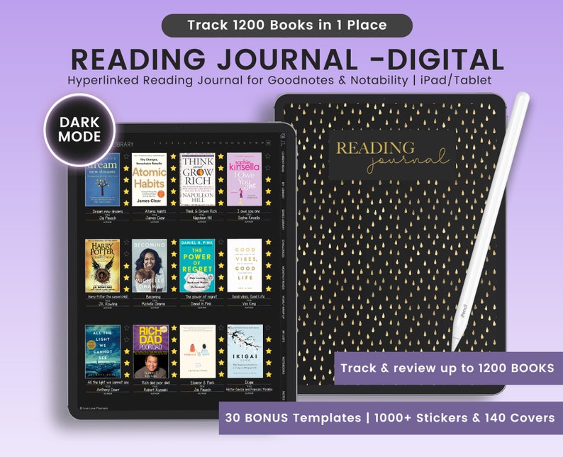 Reading Journal, Portrait Reading Log, Digital Reading Journal, Book Tracker, Reading Tracker, Book Journal, Reading Journal for Goodnotes zdjęcie 1