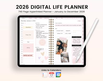 2026 Planner, Daily Weekly Monthly Planner, 2026 Digital Planner, Undated Life Planner, Digital Planner for iPad Tablet