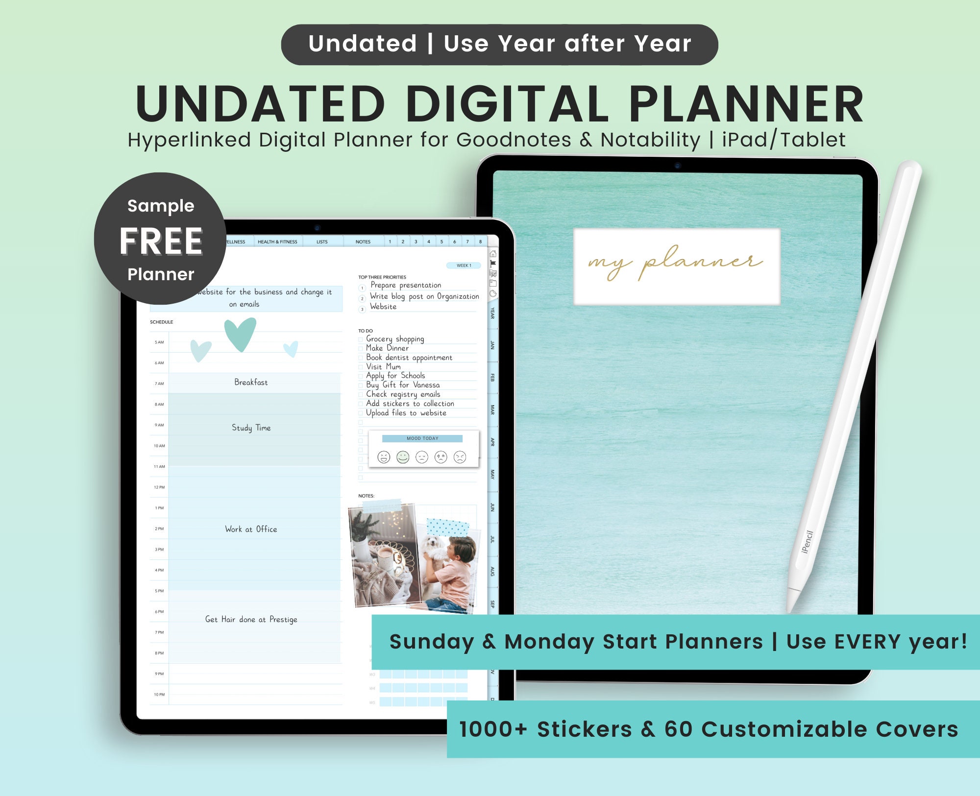 Undated Digital Planner Goodnotes, Undated Portrait Digital Planner, Portrait Planner, Undated Planner, Hyperlinked Undated Digital Planner