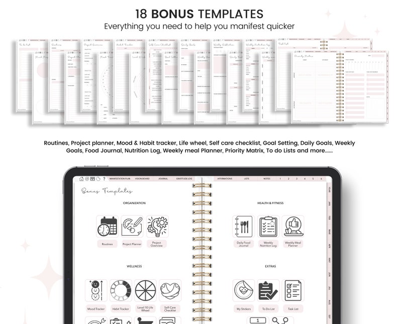 Digital Manifestation Journal, Manifestation Workbook, Undated Planner, Gratitude Journal | Manifest Your Dreams | Law of Attraction