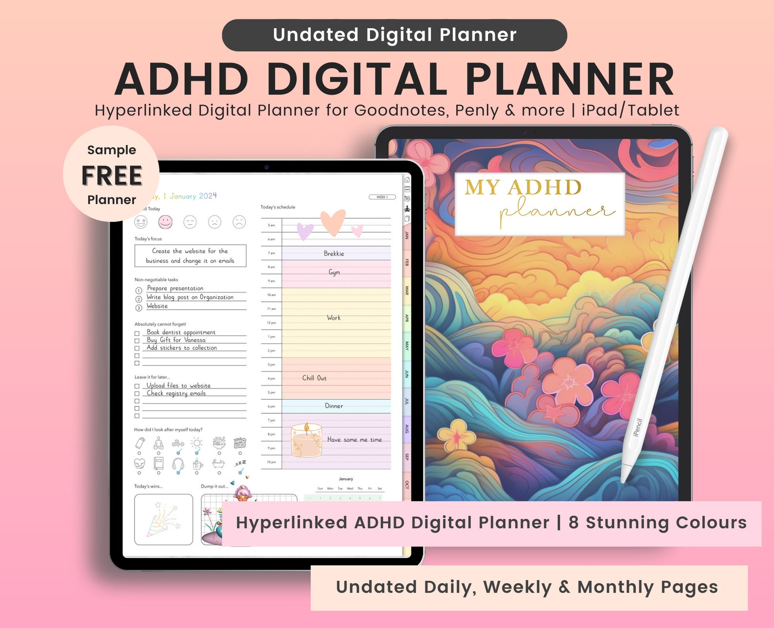 ADHD Digital Planner for Adults: Daily, Weekly, Monthly (goodnotes ...