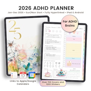 ADHD Digital Planner 2026, Neurodivergent Daily Weekly Monthly Life Journal, 2026 Digital Planner, For Goodnotes Notability iPad Android