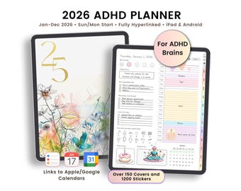ADHD Digital Planner 2026, Neurodivergent Daily Weekly Monthly Life Journal, 2026 Digital Planner, For Goodnotes Notability iPad Android