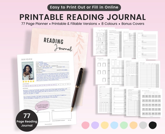 Printable Reading Journal, Fillable Reading Journal, Reading