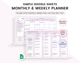 Google Sheets Monthly and Weekly Planner: Daily, Weekly, Monthly Digital Planning Spreadsheet (Instant Download)