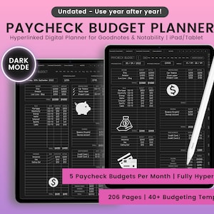 Dark Mode Paycheck Budget Planner: Weekly Finance (Digital Download)